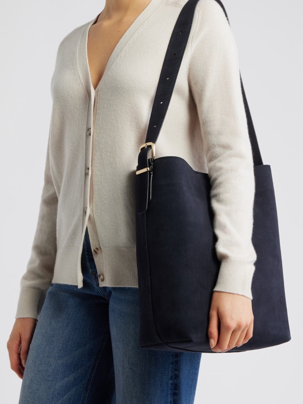 Madewell Essentials Navy Suede Bucket Bag